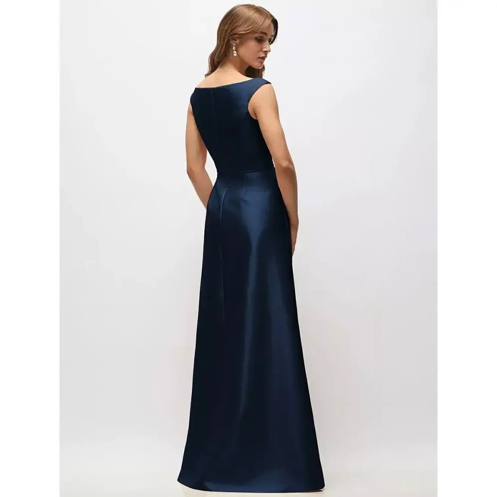 NWT Alfred Sung Off The Shoulder Draped Wrap Satin Maxi Dress Midnight Navy 4R - Picture 2 of 11